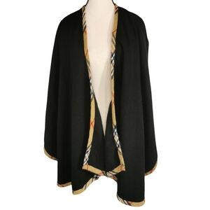 Lord & Taylor Black Plaid-Trim Wrap/Poncho Shawl Cape Sz OS Open To Offers